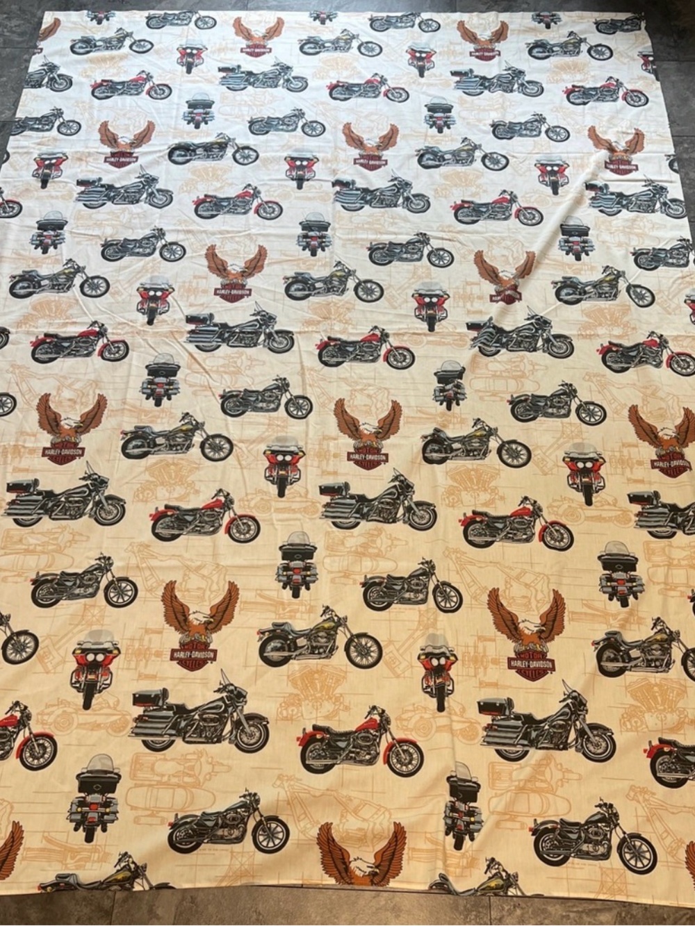 Vintage Harley-Davidson Cream Twin Sheet set with Motorcycle print great cond